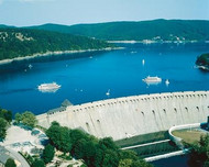 View of Edersee reservoir and dam