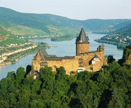 Panoramic view of the Rhine across Stahleck Castle in Bacharach
