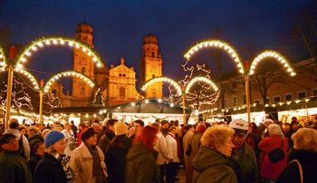 Magical Christmas shopping under twinkling lights