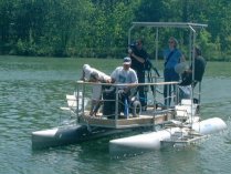 Wheelchair user and other passengers on the river Altmhl