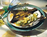 A menu with fish and potatoes