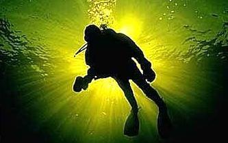 A dark diver in the water