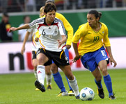 Linda Bresonik and Marta compete for the ball - Copyright: OK 2011/Fotoagentur Kunz