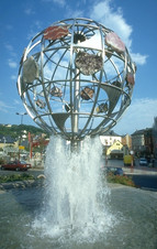 Gemstone gyroscope above the fountain