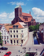 The Church of St. Nicolas in Wismar overlooking the town