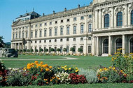 View of the Würzburg Residenz Palace from its colourful grounds
