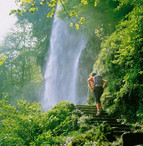 The Urach waterfall amidst lush foliage in the Swabian Alb