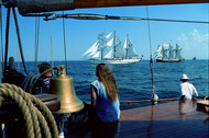 Two sailing ships in the sea waters