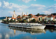 A Danube sightseeing cruise on its way through Passau