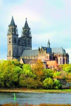 Magdeburg Cathedral and the river Elbe
