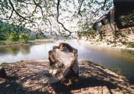 Stone memorial plaque on the banks of the Weser