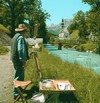 Painter by the riverside in front of Ramsau Church