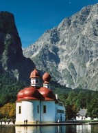 Lake Knigssee with St Bartholomew and Mount Watzmann