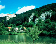 View of Prunn Castle across the river Altmühl