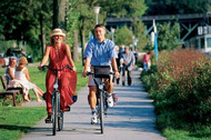 Couple enjoy a pleasant bike ride