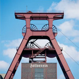Close up of the Zollverein mine winding tower