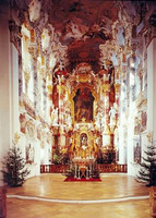 The magnificent Bavarian rococo-style interior of the Wieskirche Pilgrimage Church in Pfaffenwinkel