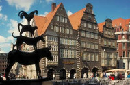 View of the Bremen Town Musicians and houses in Bremen market square