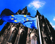 Cologne EU flag in front of the cathedral