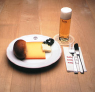 Cologne Local specialities: Halber Hahn (bread roll & cheese) and a glass of Kölsch beer