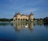 Moritzburg Palace in Lake Moritzburg with swan