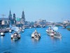 Steamboats on the river Elbe in front of Dresden skyline