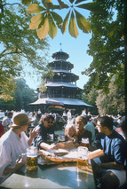Munich Beer garden at the Chinesischer Turm (Chinese pagoda)